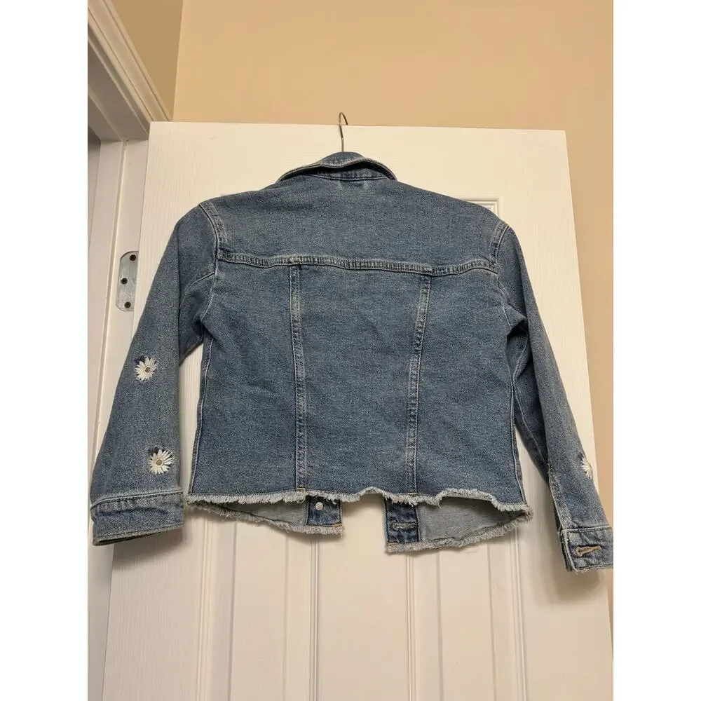Abercrombie Kids Denim Jacket with Flower Decals Size 7/8